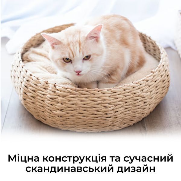 Плетена лежанка для маленьких домашніх тварин EcoNest. Ліжко для кота з натуральної лози зі знімною подушкою P021 фото