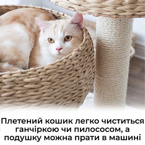 Плетена лежанка для маленьких домашніх тварин EcoNest. Ліжко для кота з натуральної лози зі знімною подушкою P021 фото