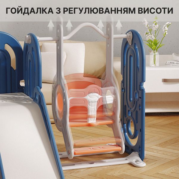 Дитячий ігровий комплекс Lumpurini Gabriele 5-в-1 гірка дитяча пластикова для вулиці та дому з гойдалкою, баскетбольним кошиком та кабіною водія C-HT003-10b фото
